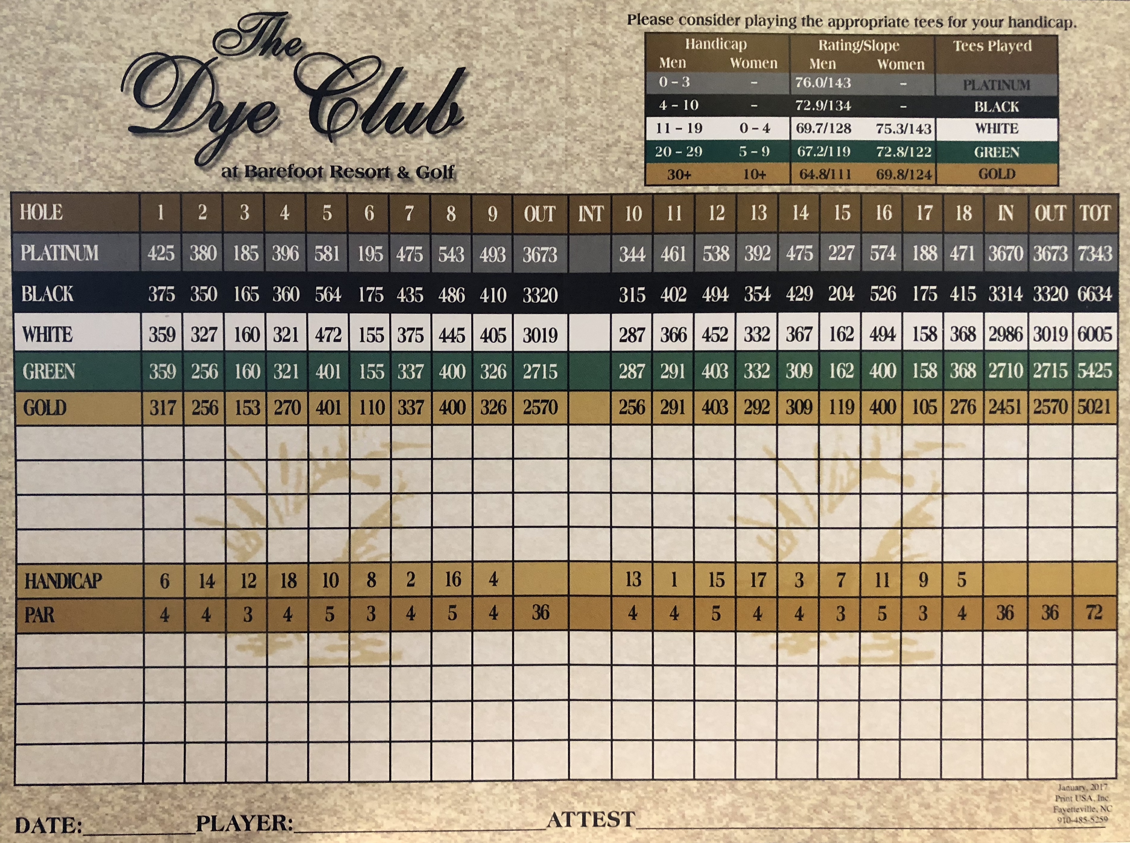Dye Club Scorecard